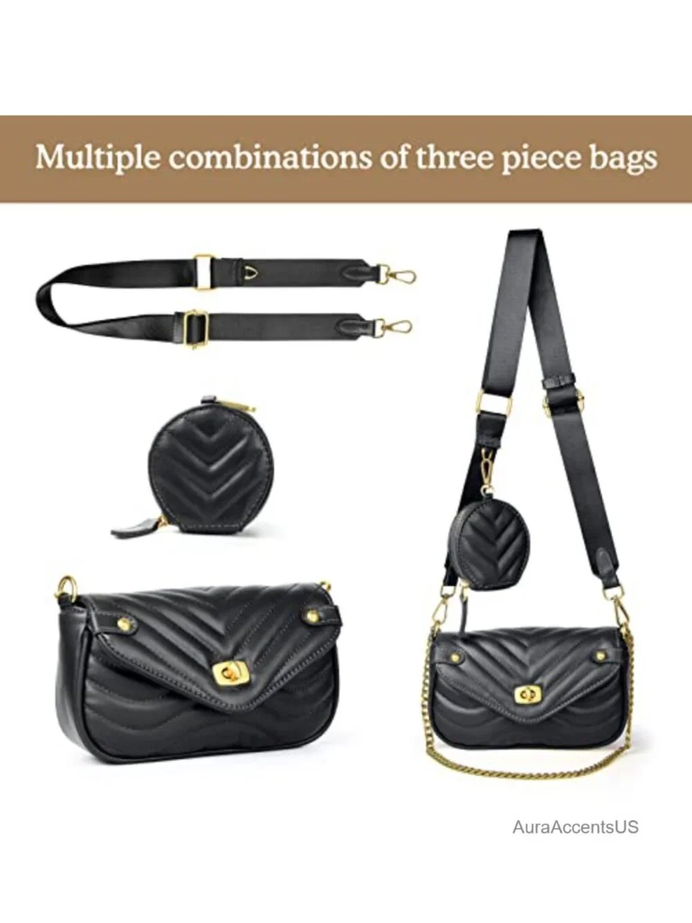 Small PU Leather Chain Crossbody Purse Set with Coin Pouch